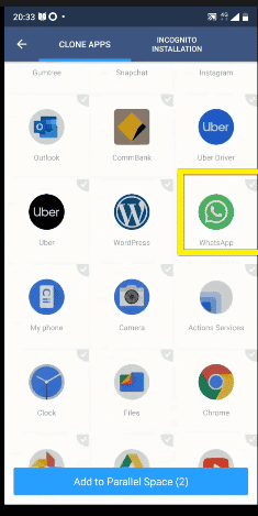 Add WhatsApp Parallel Space App